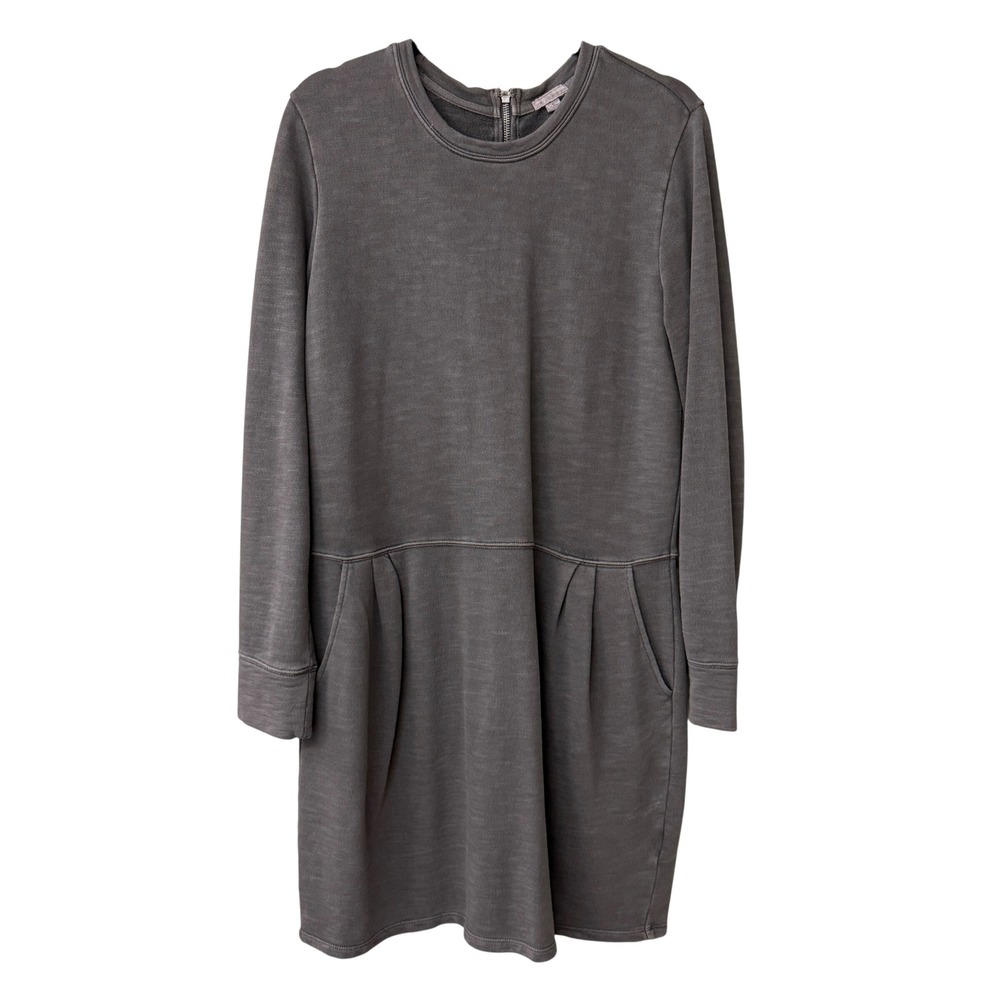 Gap Women Lived In Zip Back Dress Indie Sleeze Grunge Cotton Large Pavement Gray
